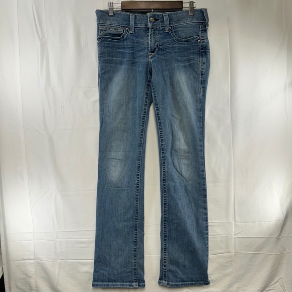 Ariat Denim - Ariat REAL Denim Jeans Womens 29XL Blue Bootcut Embroidered Pockets 32x36 *